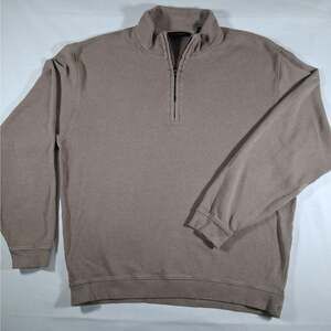 Scott Barber Men's L Brown Taupe 100% Pima Cotton Quarter Zip Pullover Sweater